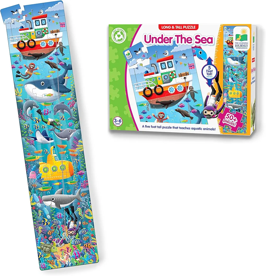 Learning Journey International Long and Tall Puzzles- Under The Sea - 51 Piece, 5-Foot-Long Preschool STEM Puzzle – Educational Gifts for Boys & Girls Ages 3 and Up, Multi