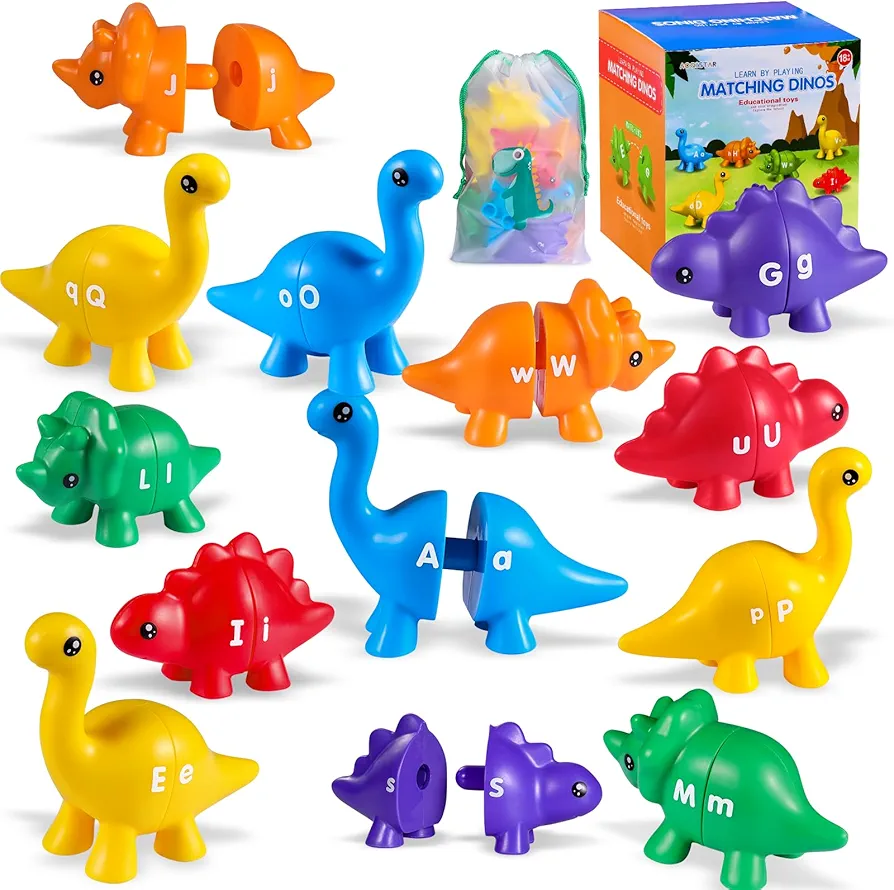 26 Alphabet Matching Dinosaurs Learning Toys for Toddlers, Color Letters Matching Montessori Toys for Kids 3-5, 52 pcs Double Sided ABC Dino Fine Motor Preschool Educational Toys for Boys Girls