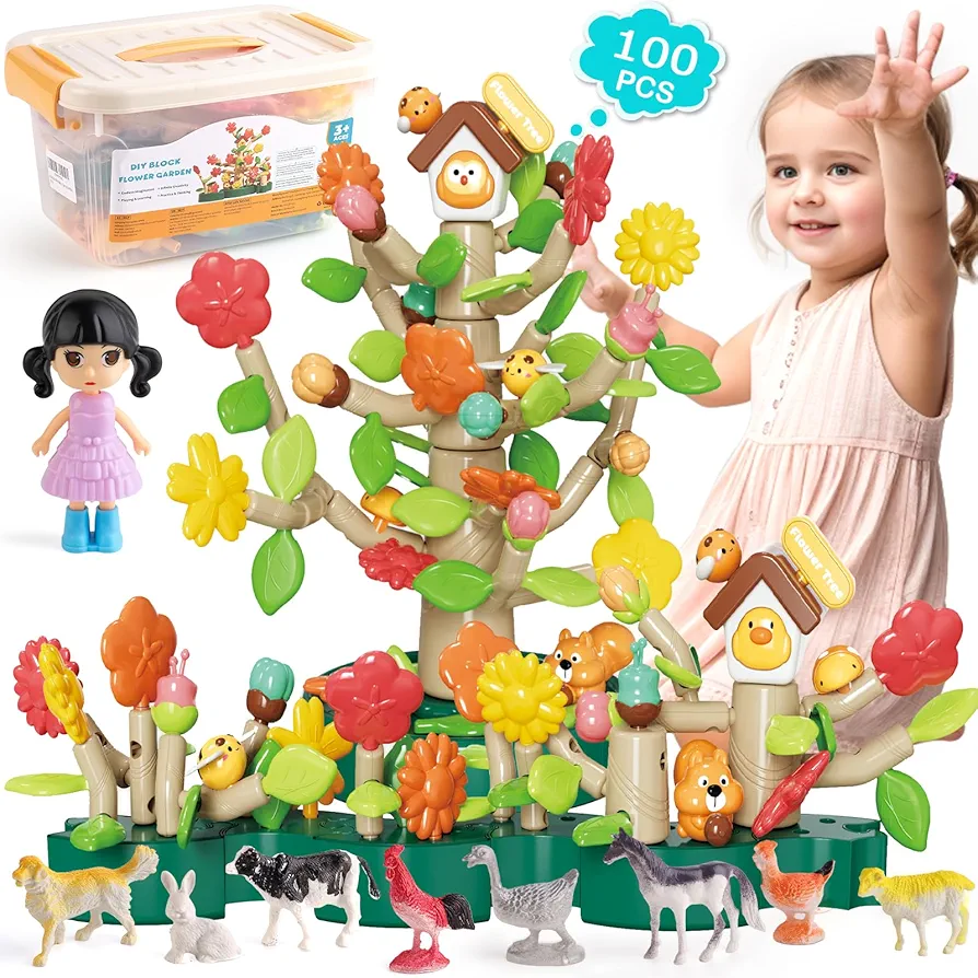 Large Building Toy Building Blocks for Kids, Educational STEM Toys Kit Learning Construction Toys for Toddler, Flower Garden Block Engineering Set Birthday Gifts toys for 3 4 5 6 7 8 Year Old Girl