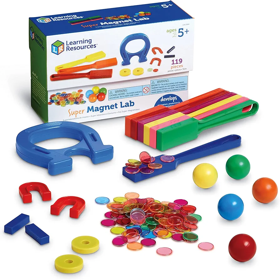 Learning Resources Super Magnet Lab Kit - 119 Pieces, Ages 5+, STEM ,Toys for Kindergartner, Science Learning Activities for Kids,Back to School Supplies,Teacher Supplies