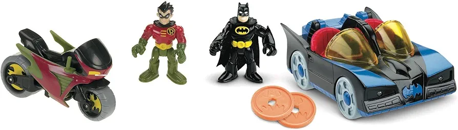 Fisher-Price Imaginext DC Super Friends Preschool Toy Batman Batmobile & Cycle Vehicle Set, 2 Figures, for Pretend Play Kids Ages 3+ Years