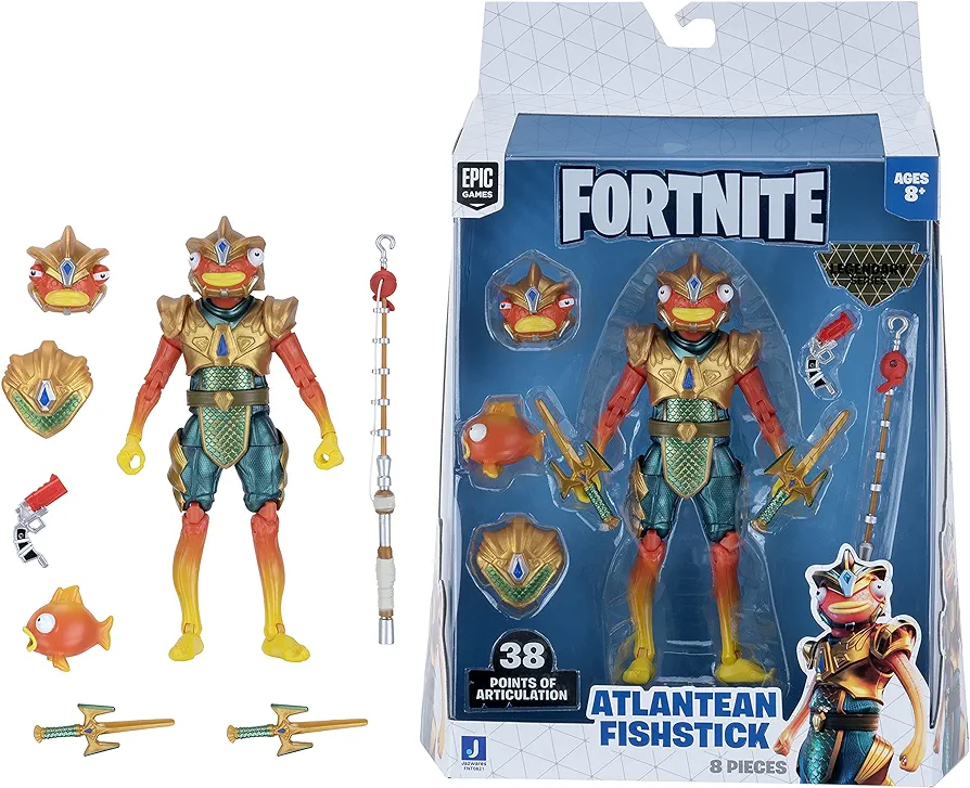 Fortnite Legendary Series Atlantean Fishstick, 6-inch Figure with Harvesting Tools, Weapon, Back Bling, Interchangeable Faces. Other Styles Include Blackheart, Scuba Jonesy, Scratch, and More