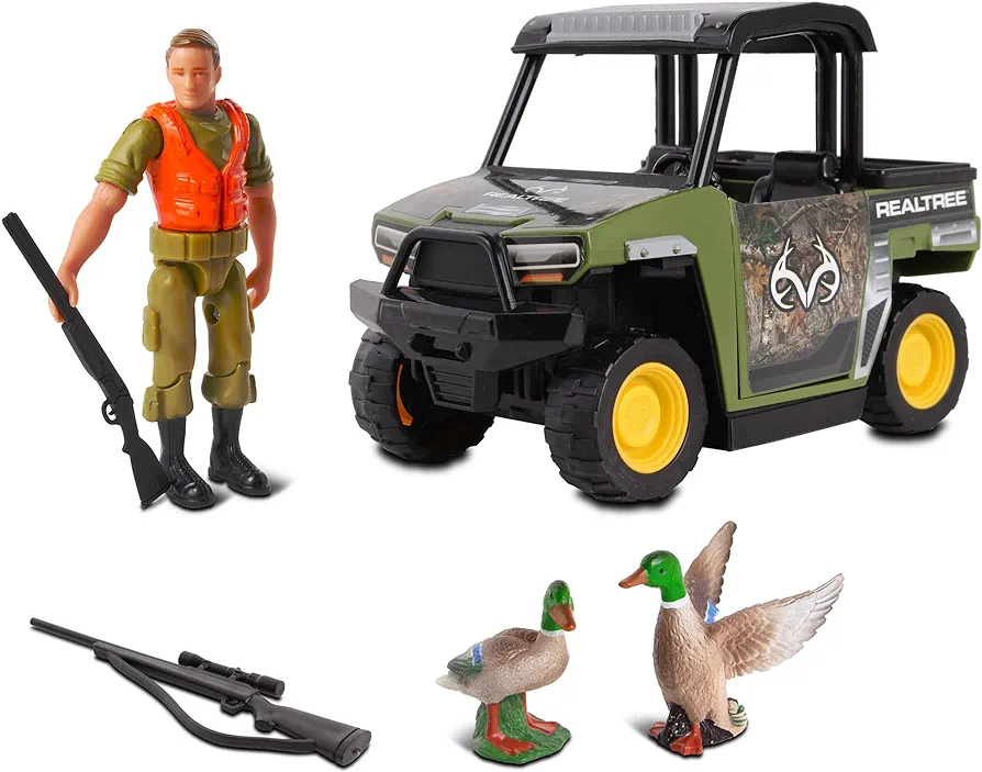 NKOK RealTree 1:18 Scale: UTV Duck Hunting Playset - 6 Piece Free-Wheel Playset, RealTree Edge Camouflage, Duck Hunting #21712, Officially Licensed, for Kids Ages 3+