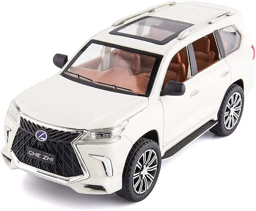 BDTCTK 1/24 Lexus 570 Off-Road in Luxury SUV Model Car, Zinc Alloy Pull Back Big Toy car with Sound and Light for Kids Boy Girl Gift(White)