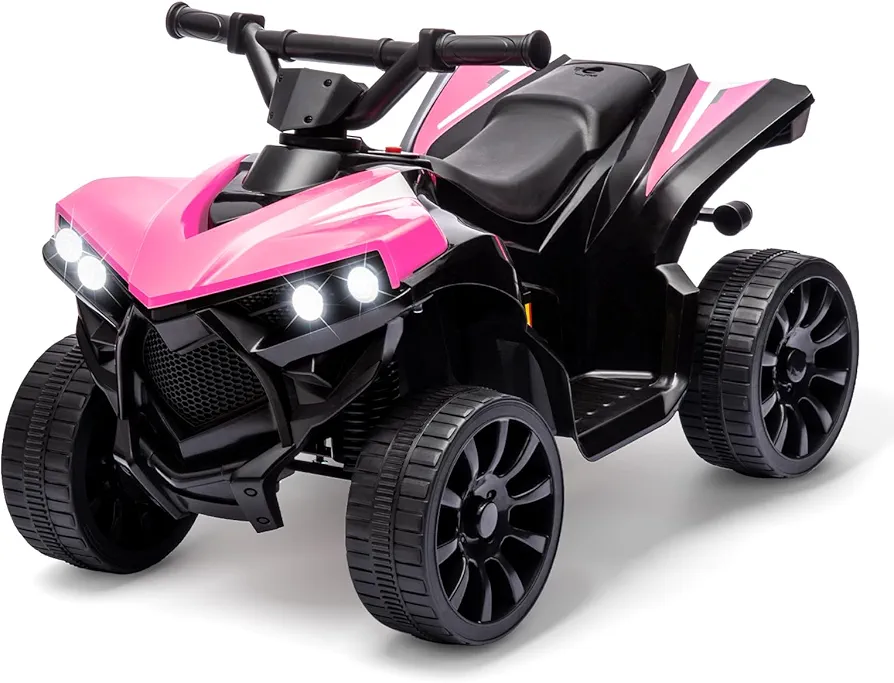 Kids ATV 4 Wheeler, 6V Battery Powered Quad Electric Vehicle with LED Lights, Music, Foot Pedal and Wear-Resistant Wheels, Ride on Toy Car for Kids Toddlers, Pink