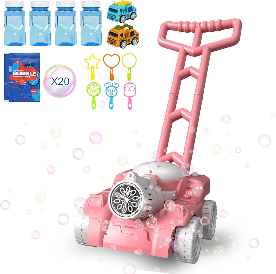 Bubble Lawn Mower Toy, Bubble Machine Toy for Children, Bubble Lawn Mower Push and Pull Toys Outdoor Toys for Toddlers Preschool Boys Girls Birthday Gifts (with Gifts