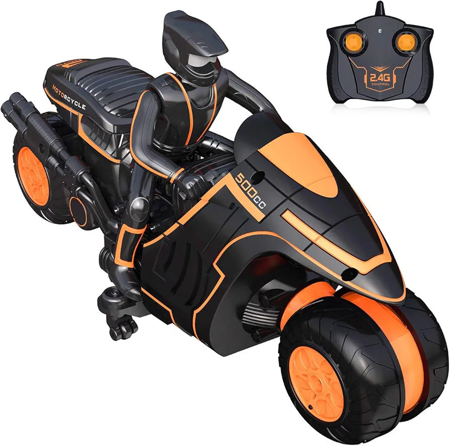 Remote Control Motorcycles, 360° Spinning Action Rotating Drift Stunt Motorbike 2WD High Speed Rc Motorbikes 2.4Ghz Radio Control Motorcyle with Riding Figure Toys for Kids Boys