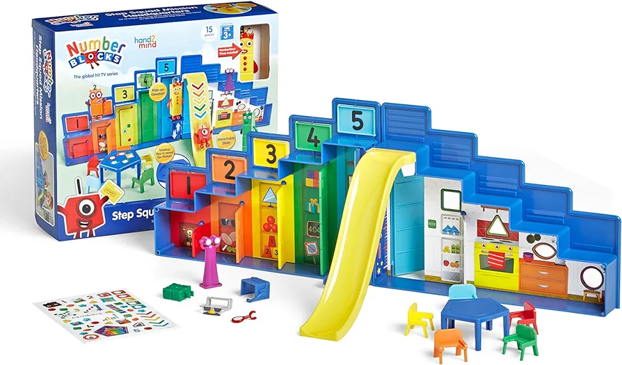 hand2mind Numberblocks Step Squad Mission Headquarters, Play Figure Playsets, Toddler Play House Toys, Action Figure Playset, Number Toys, Toy Figures, Math Toys for Kids 3-5, Birthday Gifts for Kids