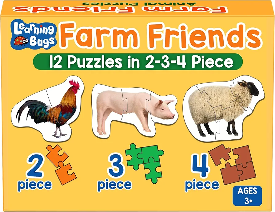 Farm Animal Puzzle, 12 Puzzles in 2 3 4 Piece Jigsaw & Toddler Puzzles