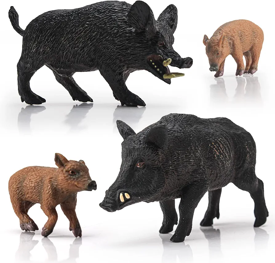 Fantarea Wild Life Jungle Animal Model Figures Set 4 PCS Boar Family Figurines Playsets Desktop Decor Ornament Birthday Party Favors Classrooms Rewards for Children Kid