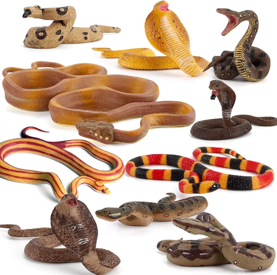 Fantarea 10 PCS Realistic Wild Life Jungle Animal Action Figures Model Figurines Playset Snake Python Model Party Favors Supplies Cake Toppers Set Toys for Boys Girls Kid Toddlers