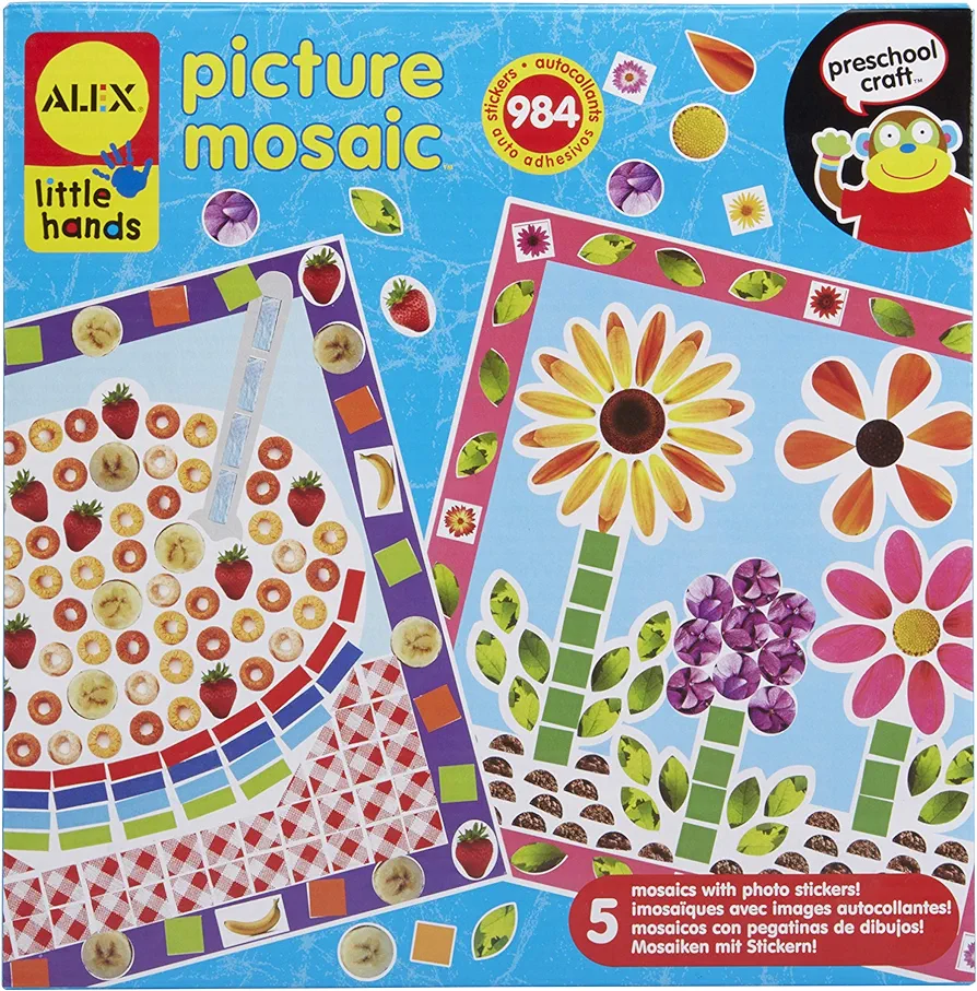 Alex Toys: Little Hands, Picture Mosaic, Kids Toddler Art and Craft Activity, Peel and Stick 5 Mosaics with Colorful Photo Stickers, Easy and Non Messy Fun, For Ages 3 and up