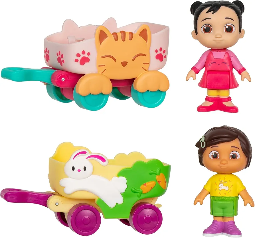 CoComelon Lane Little Vehicle 2-Pack Bundle - Nina’s Bunny Buggy and Cece’s Kitty Cart - Free-Wheeling Toy Vehicles - Fun, Engaging Toy for Toddlers - More to Collect