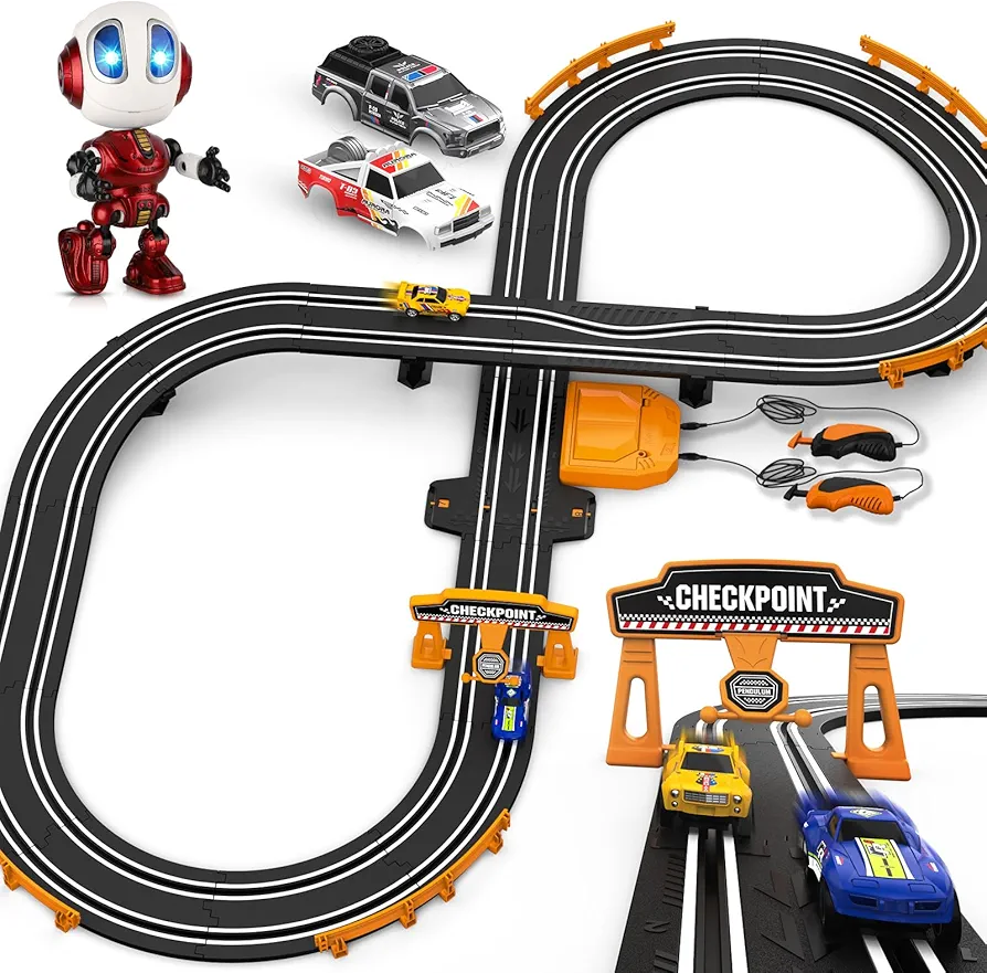 Slot Car Race Track Sets for Boys, Talking Robot for Kids Toys