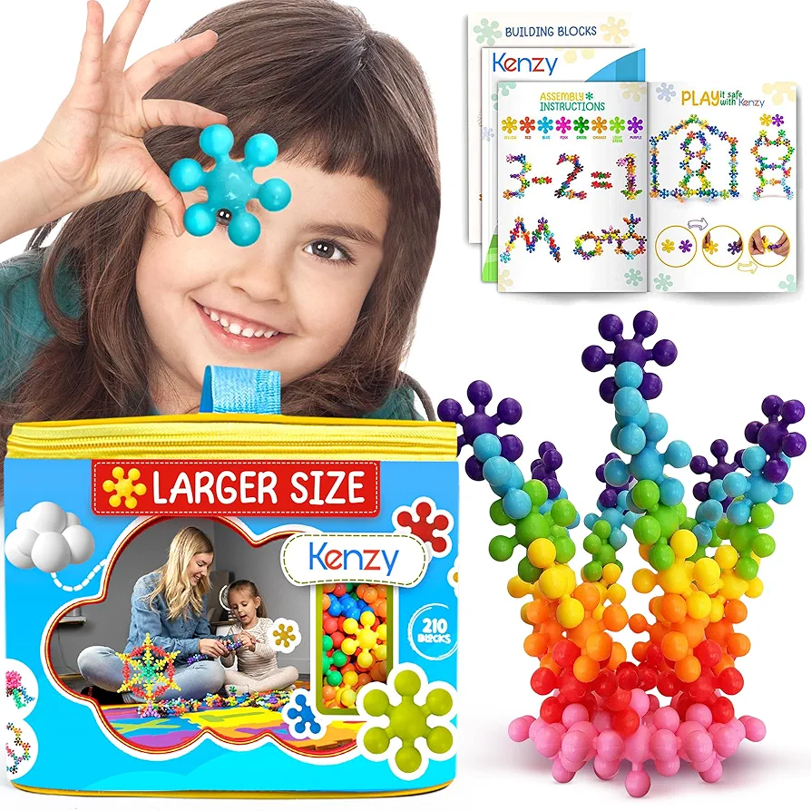 KENZY 210 Pieces Size 1.5 BPA Free Building Blocks Kids STEM Toys Building Discs Sets Clip Connect Educational Building Toys Interlocking Solid Plastic Toys Sets for Preschool Kids Boys Girls Aged 3+