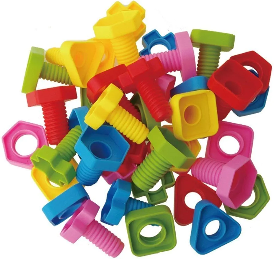 RAINBOW TOYFROG Jumbo Nuts and Bolts Toddler Toys - 40 Busy Bolts with Storage Tote & Book - Toddler & Baby Occupational Therapy Toys - Develop Fine Motor Skills Through Play