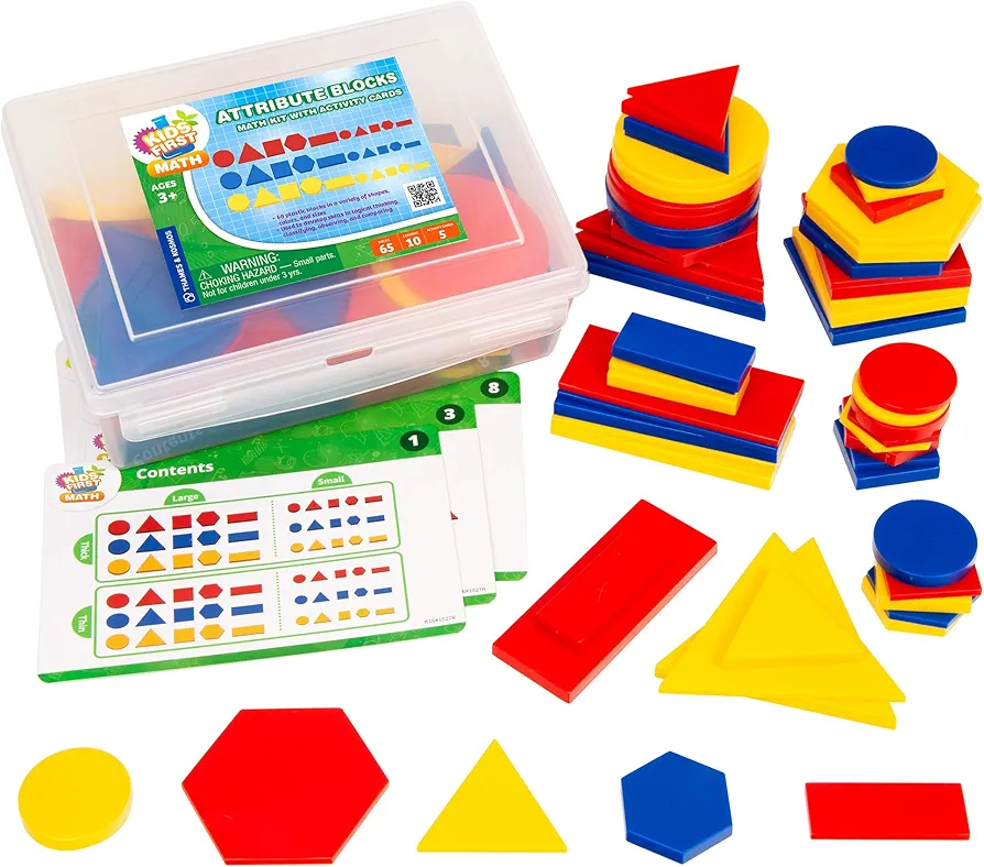 Kids First Math: Attribute Blocks Math Kit with Activity Cards | Develop Skills in Logical Thinking, Classifying, Comparing | Visual Hands-on Math for At-Home or Classroom Learning, Ages 3+