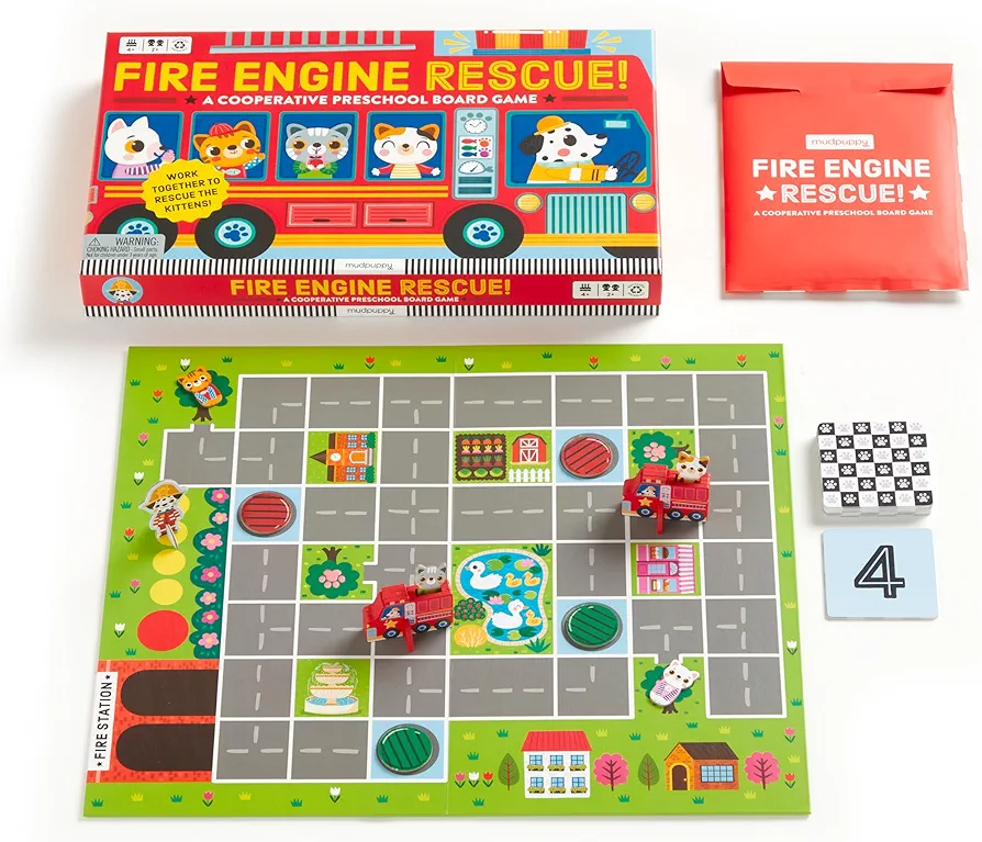 Mudpuppy Fire Engine Rescue – Cooperative Preschool Board Game Featuring Bold Fire Engine Promotes Social Emotional Development for Children Ages 4 and Up