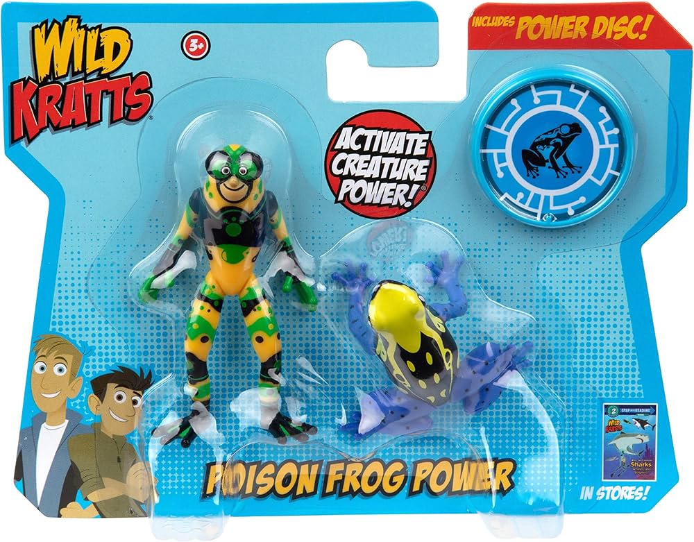 Wild Kratts Poison Dart Frog Power (3pc Action Figures) - includes Chris Kratt, Creature Frog Animal Figurine & Power Disc! Officially Licensed Toys for Kids, Gift for Kids Boys Girls