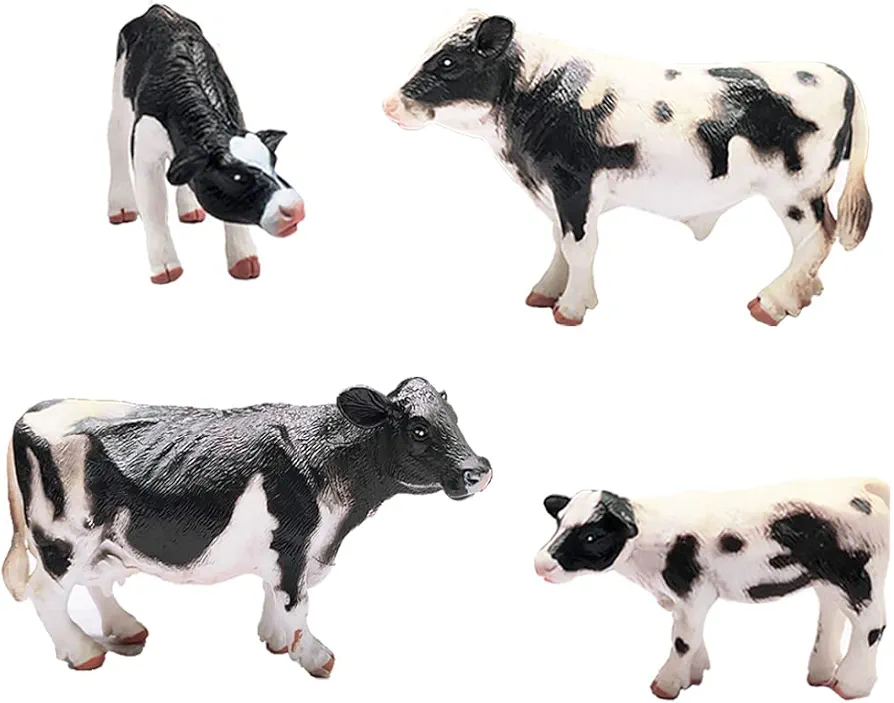 4 Pcs Realistic Farm Cow Animals Model Figure Toy Set, Barn Farm Cow Family Figurines Collection Playset Preschool Science Educational Learn Cognitive Props