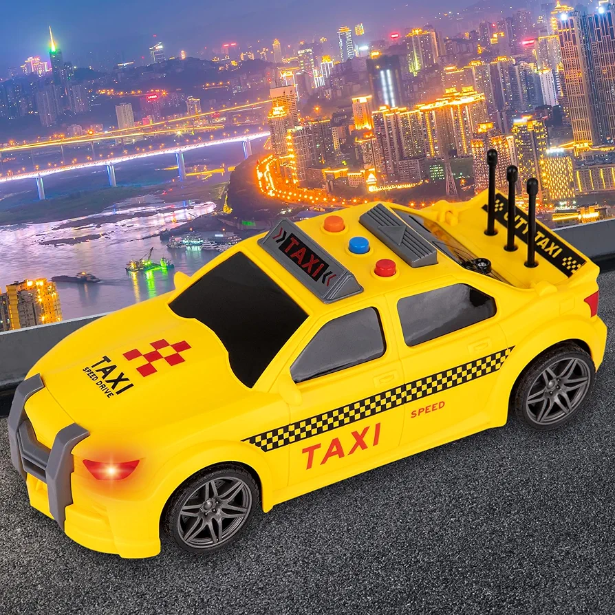 ArtCreativity Yellow Taxi Cab Toy - 9 Inch - Taxi Toy Car with Headlights for Kids - Sporty Design New York City Taxi Model with Realistic Sound Effects for Boys and Girls - NY Taxi Toy for Kids 3+