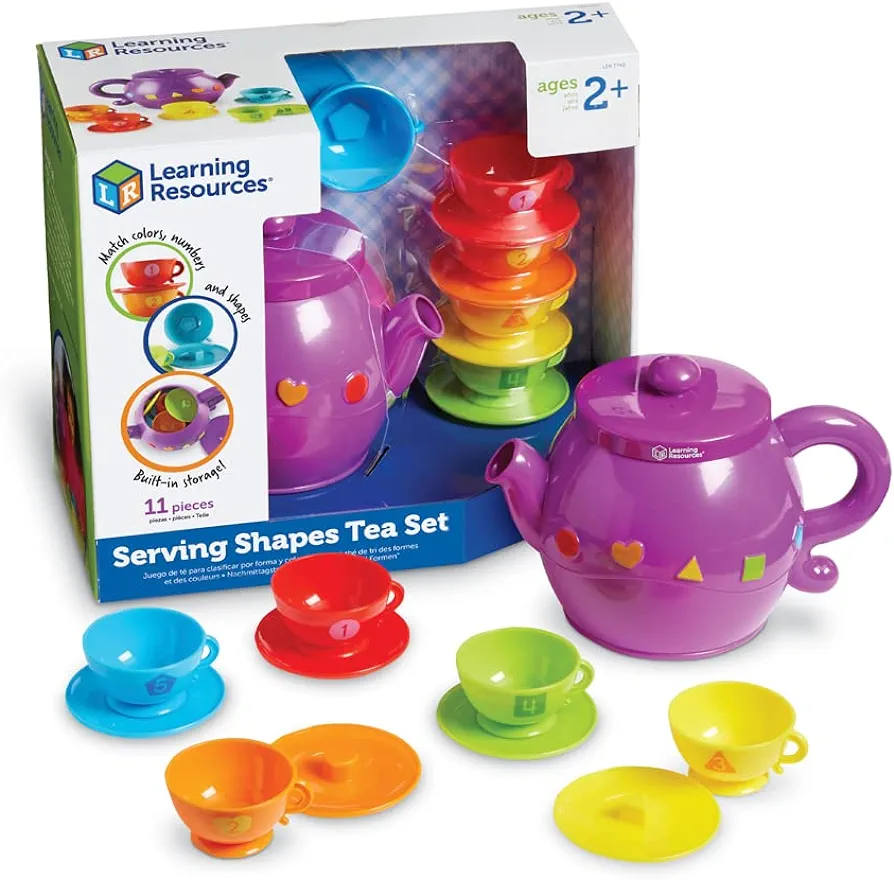 Learning Resources Serving Shapes Tea Set - 11 Pieces, Ages 2+ Pretend Play Toys for Toddlers, Preschool Learning Toys, Kitchen Play Toys for Kids