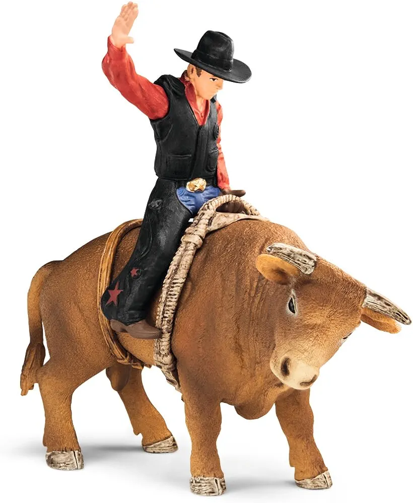 Schleich Farm World Cowboy Bull Riding 4-Piece Cowboy Toy Set for Rodeo Fans & Kids Ages 3+