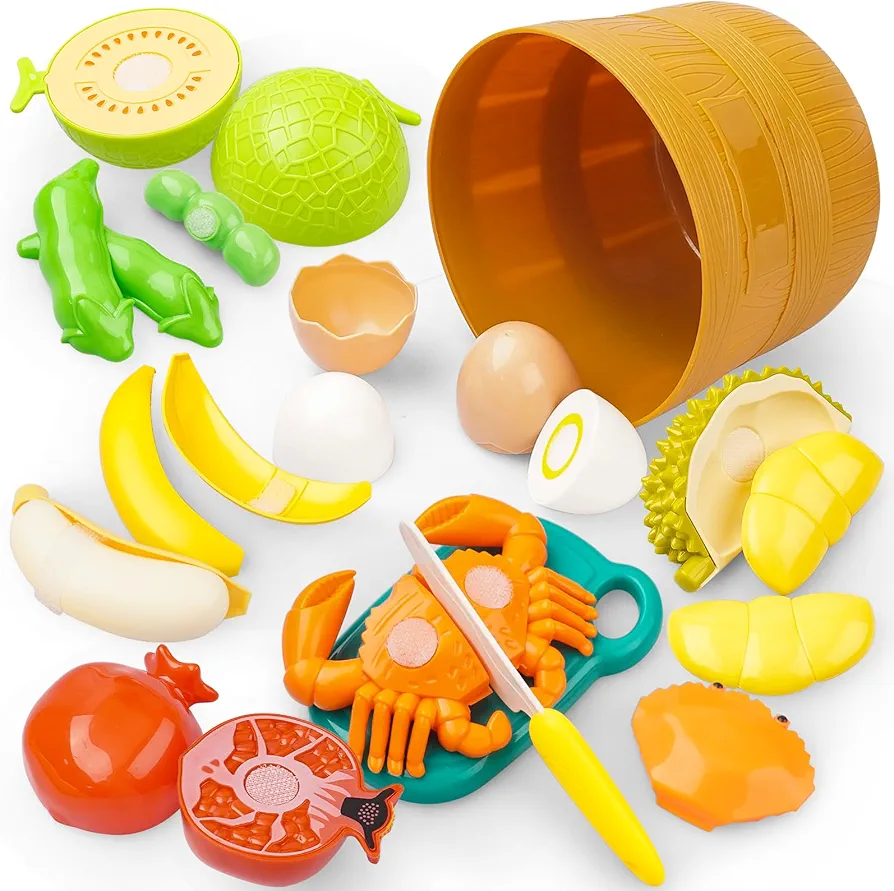 Play Foods Sets,Fake Food Toys for Toddler 2-4,Play Food Sets for Kids Kitchen,Food Fruit Cutting Toys Sets 10PCS,Toddler Color Learning Toys