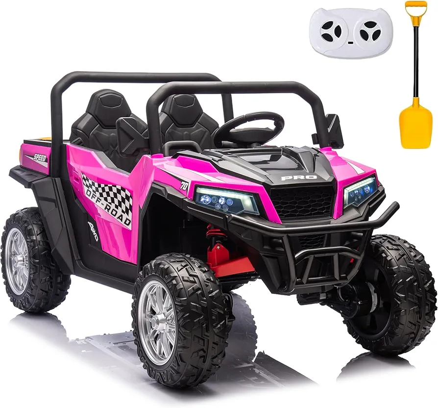 24V Ride On Toys for Big Kids 4x75W Motors Side by Side UTV, Ride on Dump Truck with Electric Dump Bed 2 Seater Ride on Car with Remote Control, Aged for 3-8, 4x75W Motors, Music, Pink