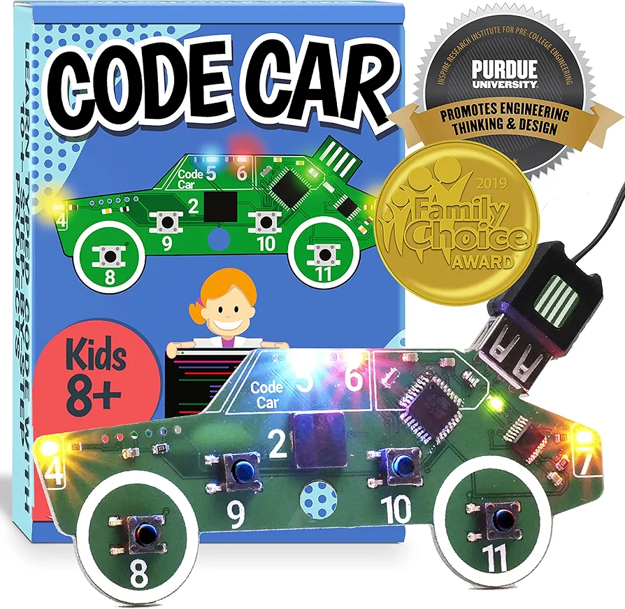 Code Car Kids Coding Toy for Kids 8-12. Boys & Girls Learn Block and Typed C++ Coding with Hands-On Electronics & 40+ Projects including Custom Horn, Brakelight Beep, and Siren Sounds