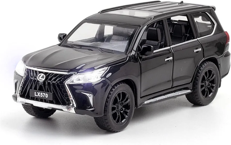 Lexus LX570 1/32 Off-Road SUV Car Model Alloy Pull Back diecast Metal Toy with Sound Light 6 Open Doors for Kids Boy Girl Gift(Black)