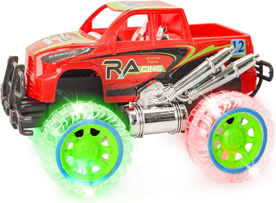 ArtCreativity Light-Up Red Monster Truck with Sounds, 9 Inch Monster Truck with Flashing Wheels and Friction Motor, Push n Go Toy Car, Best Birthday Gift for Boys and Girls Ages 3+