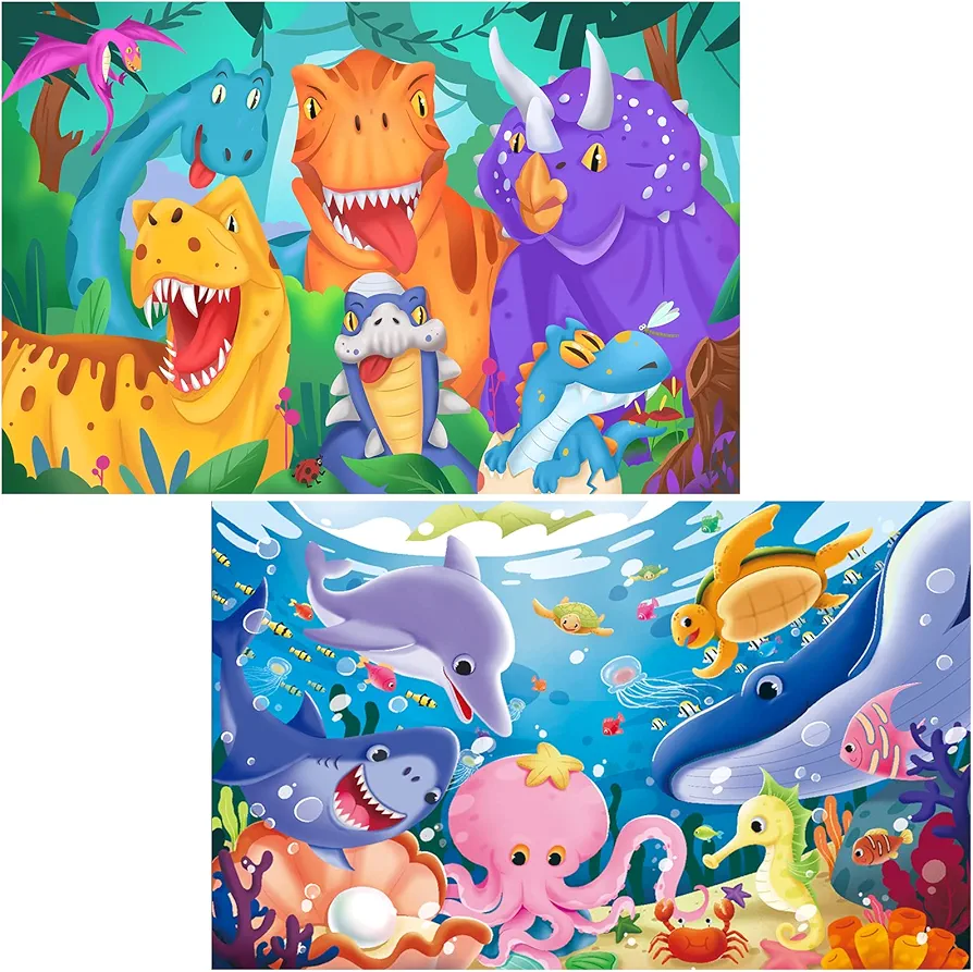 Jumbo Floor Puzzle for Kids Dinosaur Underwater Jigsaw Large Puzzles 48 Piece Ages 3-6 for Toddler Children Learning Preschool Educational Intellectual Development Toys 4-8 Years Old