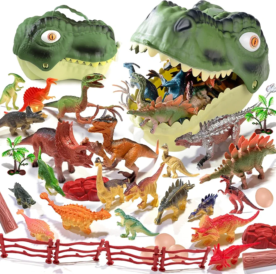 CORPER TOYS Dinosaur Toys Playset for Kids, Portable Dinosaur Case with Dinosaur Figures, Eggs,Fence Educational Play Figure Playset for Toddler Kids Gift for Birthday Christmas