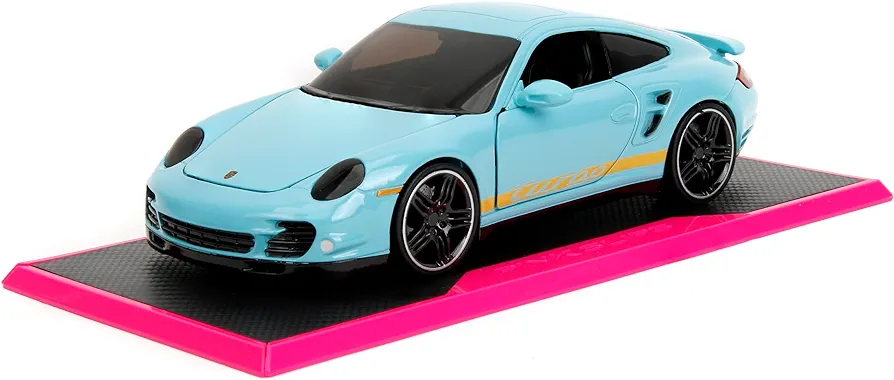 Pink Slips 1:24 W4 Porsche 911 Turbo (997) Die-Cast Car w/Base, Toys for Kids and Adults(Light Blue)