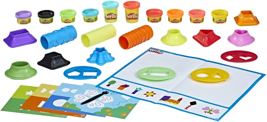 Play-Doh Shapes and Colors Set, 5 Activity Playmats, 15 Tools & 10 Cans of Assort. Colors, Back to School Classroom Supplies, Preschool Toys, Ages 2+ (Amazon Exclusive)