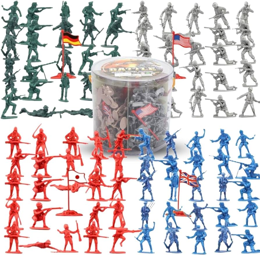 Liberty Imports 200 PCS Army Men Toy Soldiers Military Action Figures Bucket Set - World War II Little Plastic Action Figurines for Kids, Boys Imaginary Play Battles