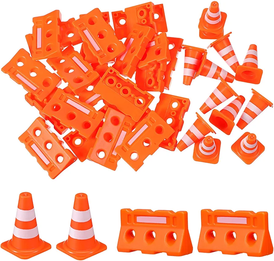 Luxshiny 24Pcs Mini Plastic Traffic Cones Miniature Roadblock Signs Kids Road Signs Mini Roadblocks Toyset Educational Toy for Children Boys Girls