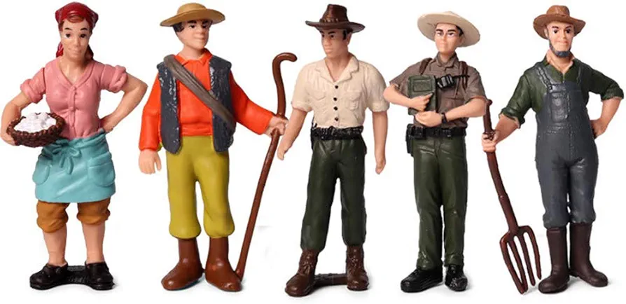 5 PCS Little Farmer Figurines, Hand Painted Realistic People Toys Playset for Kids & Toddlers