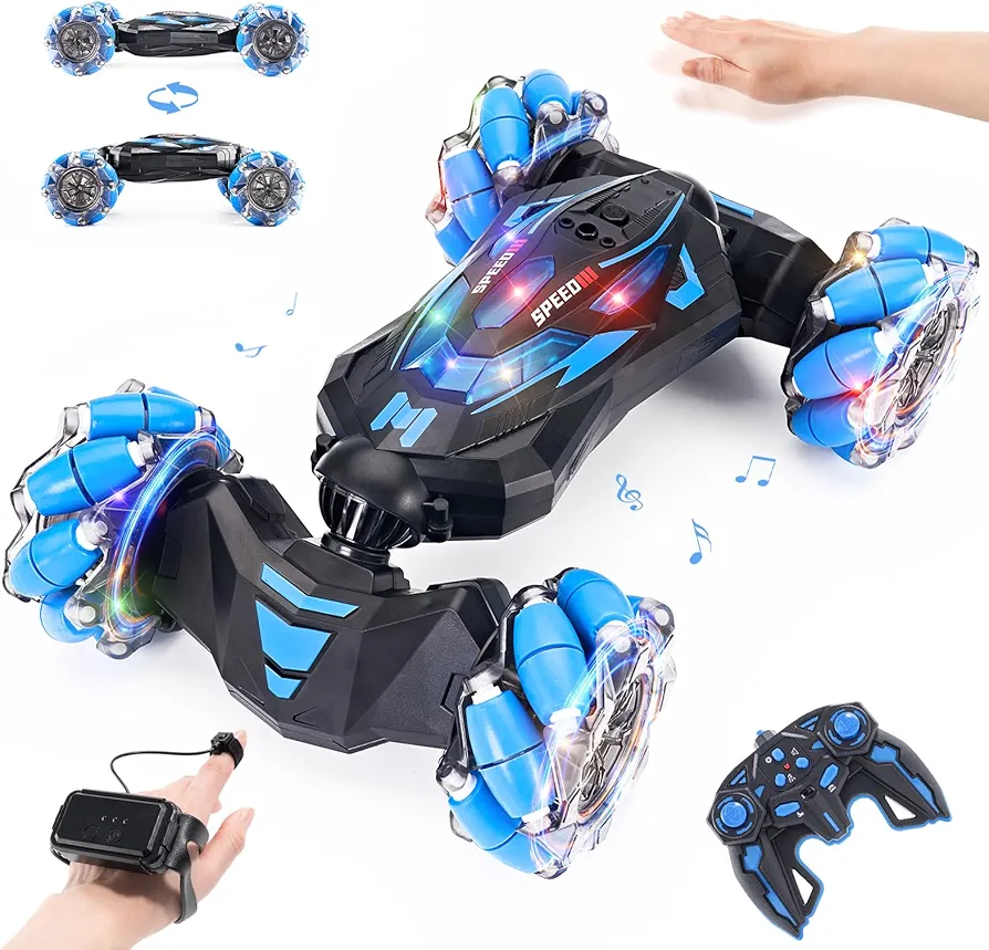 1:10 Gesture Sensing RC Stunt Car, 2.4Ghz 4WD Hand Controlled RC Car, Toys for Ages 8-13, Hand Control Drift Remote Control Twist Cars Offroad 360° Rotation with Lights Music, Gifts for Kids