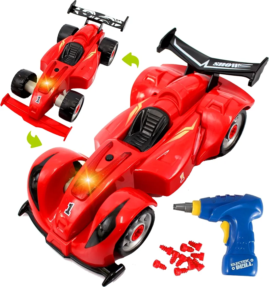 Take Apart Toys for Boys Formula Racing Car, 24 Construction Pieces to Build Your Own Car, Comes with Lights, Sound & Power Drill, Stem Toys for Kids, Gift for Boys Ages 3 4 5 6, Educational Toy