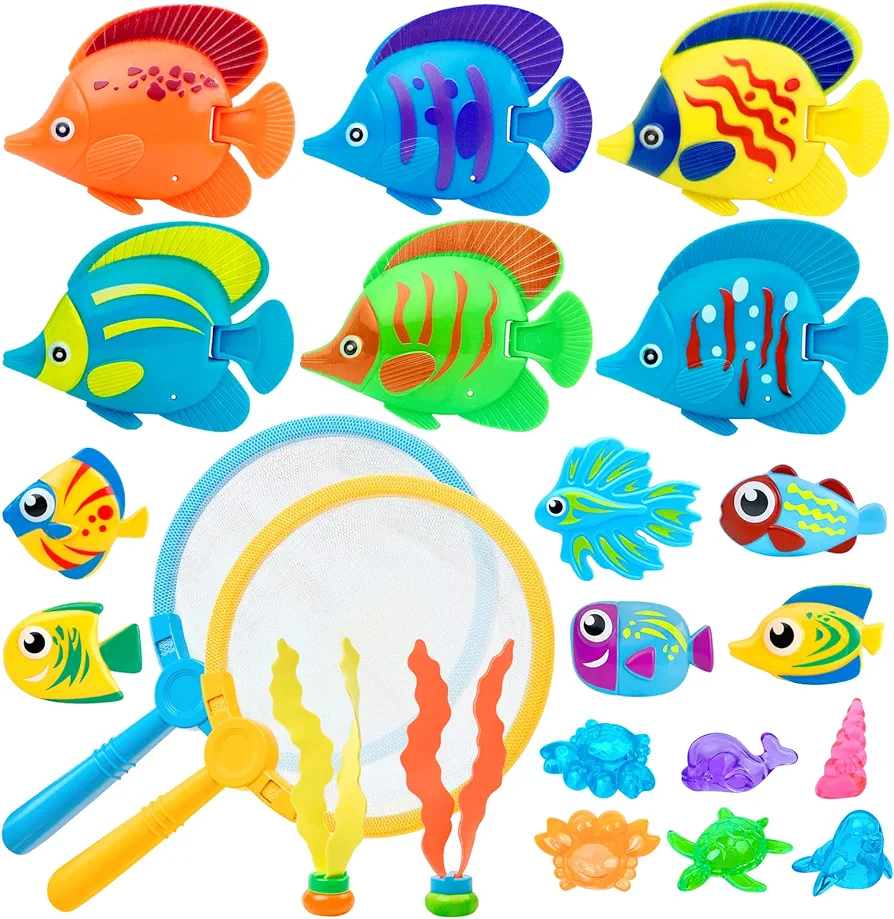 23 Pcs Pool Toys for Kids, Bath Toys Dive and Grab Fishing Game Set, Diving Toys for Summer Pool Swimming Bath Time