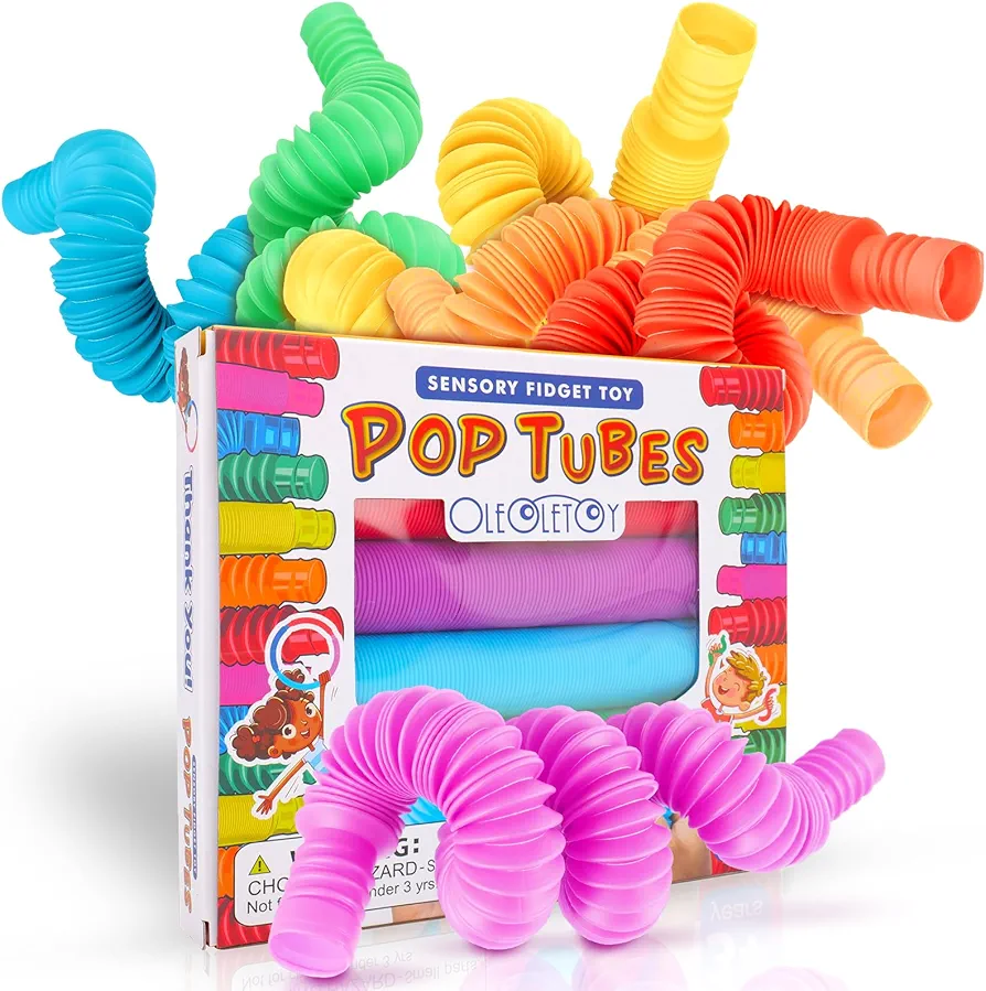 Pop Accordion Tubes Sensory Fidget Toy, 6 Pack Educational STEM Travel Toys, Helps Reduce Stress for Autism and ADHD, Activities for Special Needs Children, Christmas Stocking Stuffers for Kids