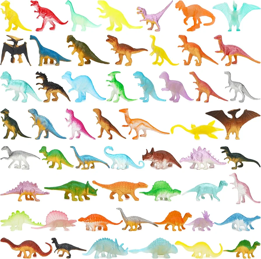 ONEST 55 Pieces Mini Dinosaur Figurines Playset Hand Painted Tiny Dinosaurs Party Favors Cake Toppers Dinosaur Figures Toys Small Luminous Dinosaur Figurines for Kids Adults