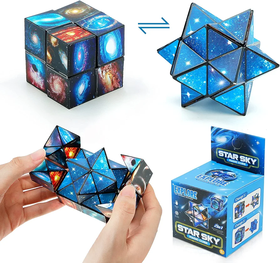 Star Cube,Vcall 2 in 1 Combo Infinity Cube Fidget Toy Magic Star Cube Smooth Surface Magic Cube Puzzle for Kids and Adults to Stress and Anxiety Relief Mini Preschool Toys