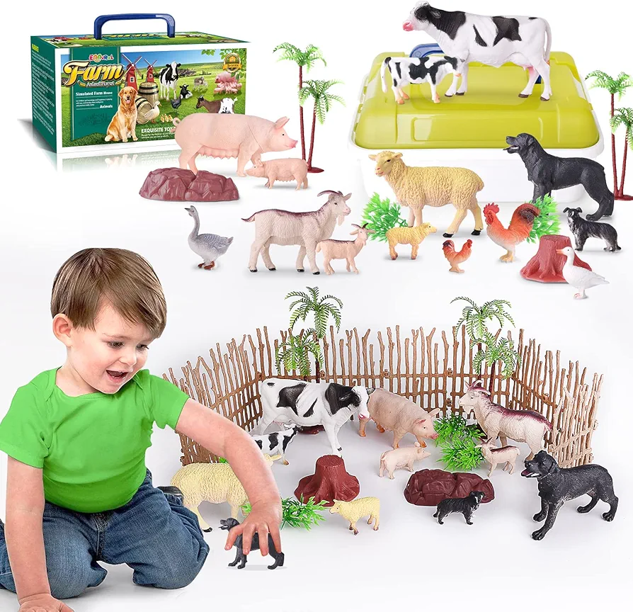 35 PCS Farm Animals Toys for Toddlers 3 Years Old Boys and Girls Realistic Animal Figures Playsets Toys for Kids 3~8 Christmas Birthday Gift