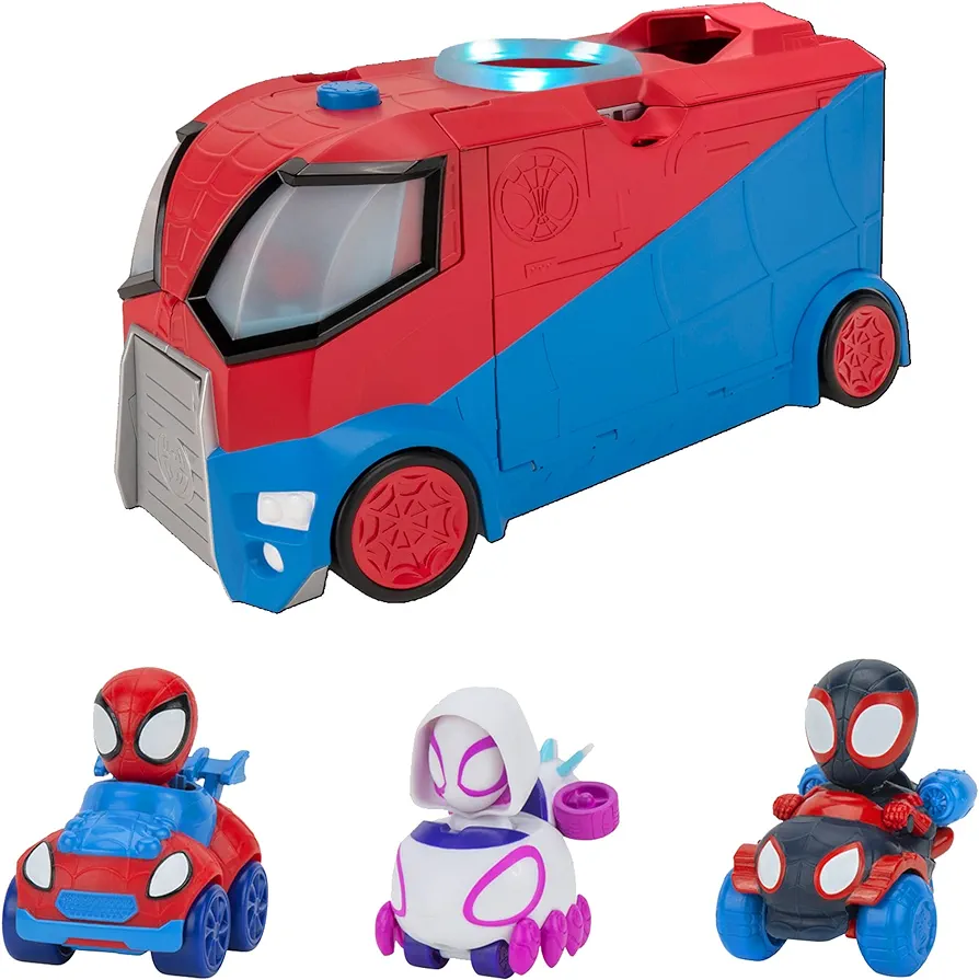 Marvel Spidey and his Amazing Friends Web Transporter Feature Vehicle, Lights & Sounds - Includes 3 Amazing Mini Vehicles, Unisex