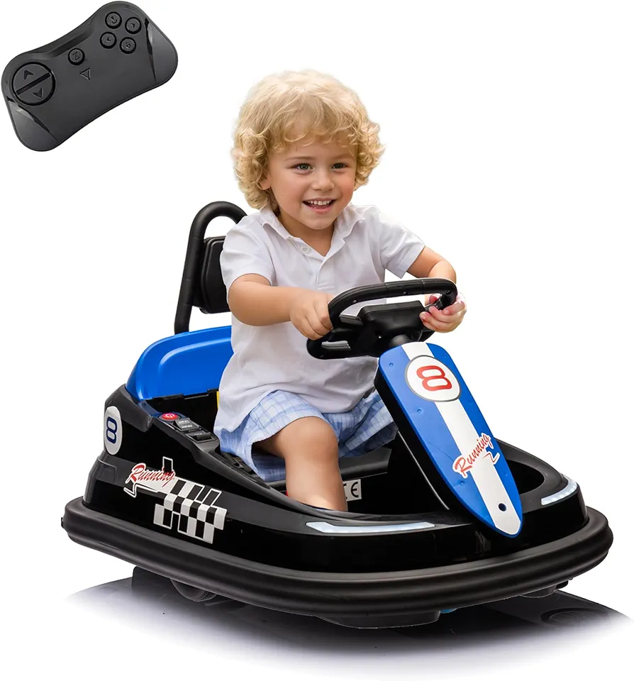 Bumper Car for Toddlers 1-5 with Remote Control, 6V Electric Ride on Car for Kids, 3 Speed Electric Car Toys with 360° Spin, Music Play, Lights (Black)