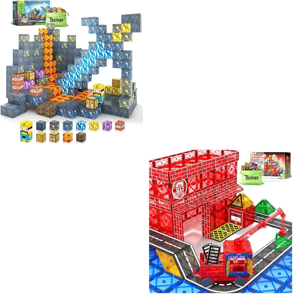 112PCS Magnetic Blocks-Build Mine Magnet World Sword Edition Mine Sword Caverns Magnetic Tiles Road Set with Magnetic Crane Car Toys