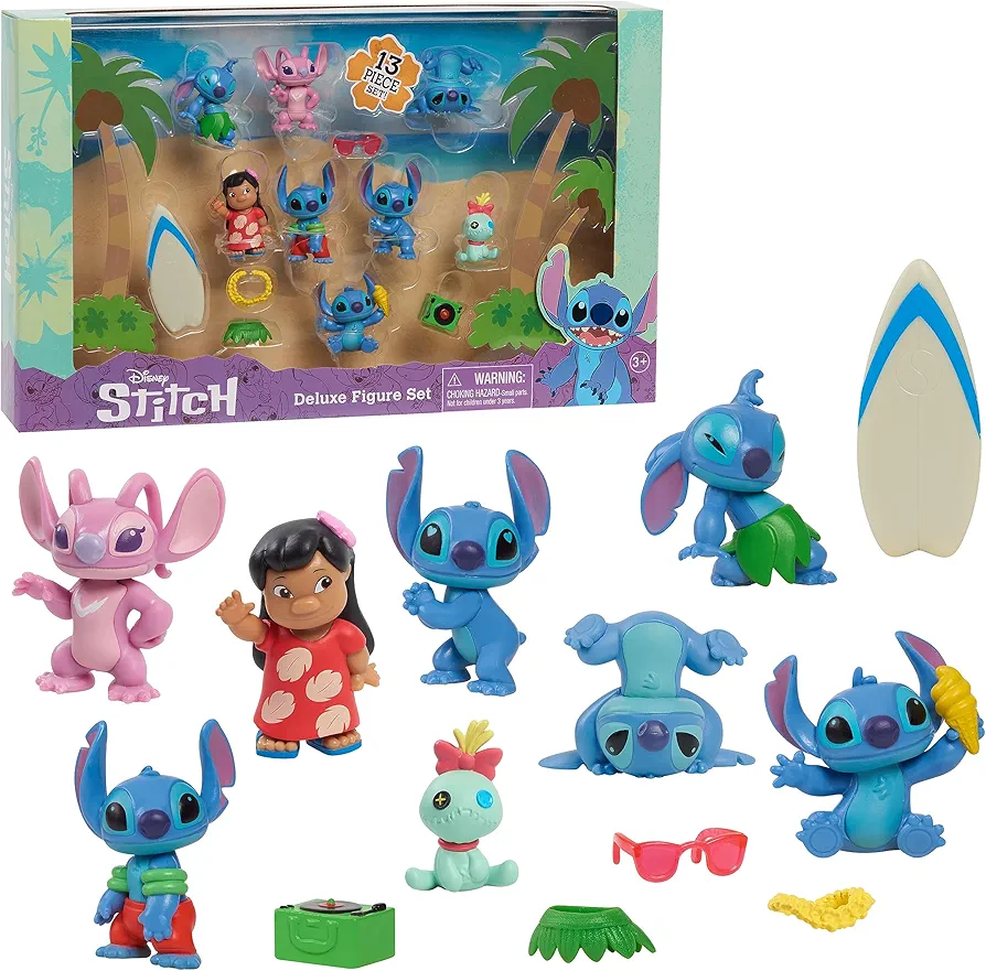 Disney’s Lilo & Stitch Deluxe Figure Set, 13-Piece Set, Officially Licensed Kids Toys for Ages 3 Up by Just Play